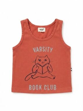 Oeuf 100% Cotton Rusty Orange Book Cat Tank Top Baby Girl Size 6 Months